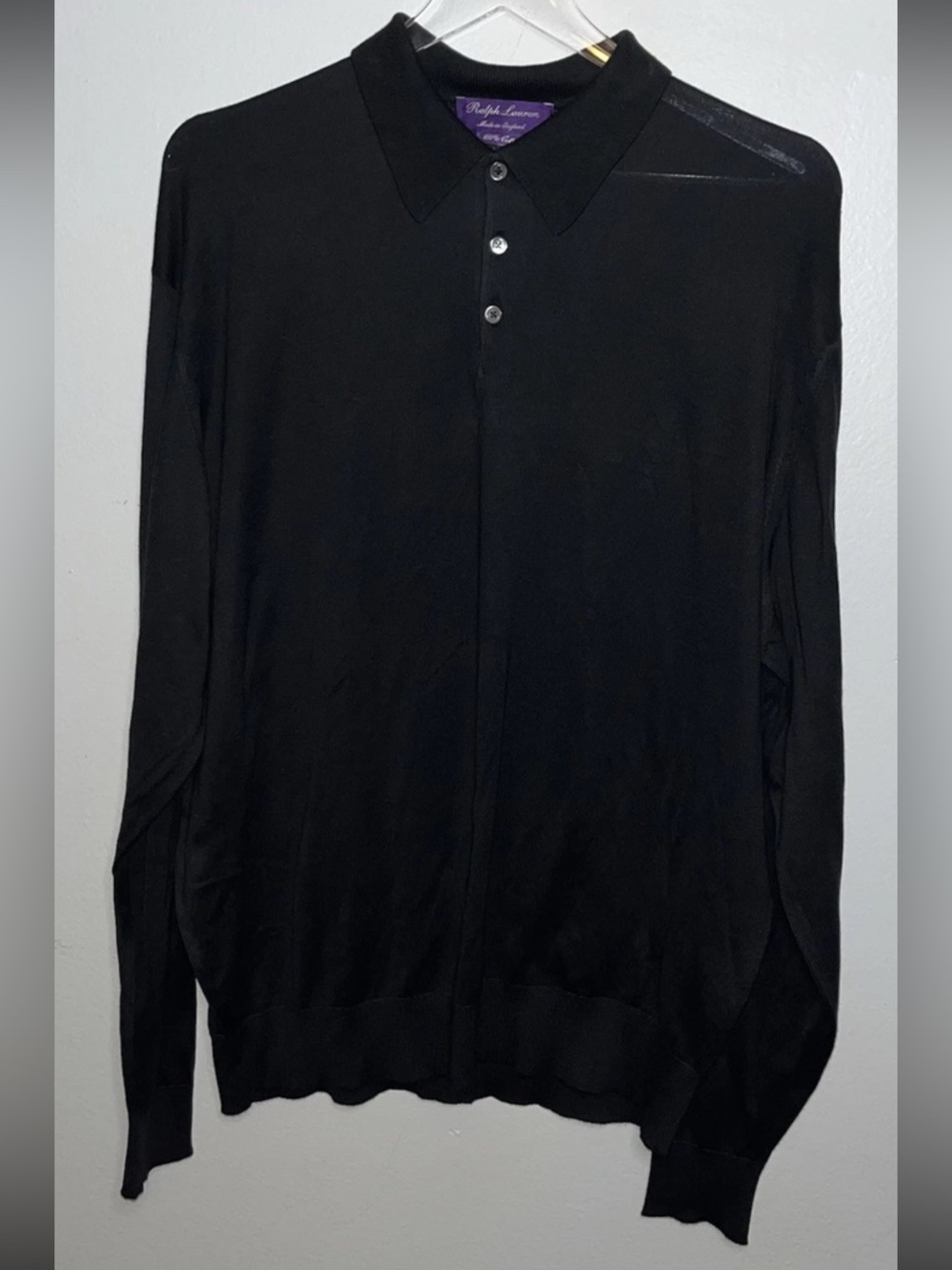 Ralph Lauren Purple Label Black Knit Polo Long Sleeve Shirt Men’s Large